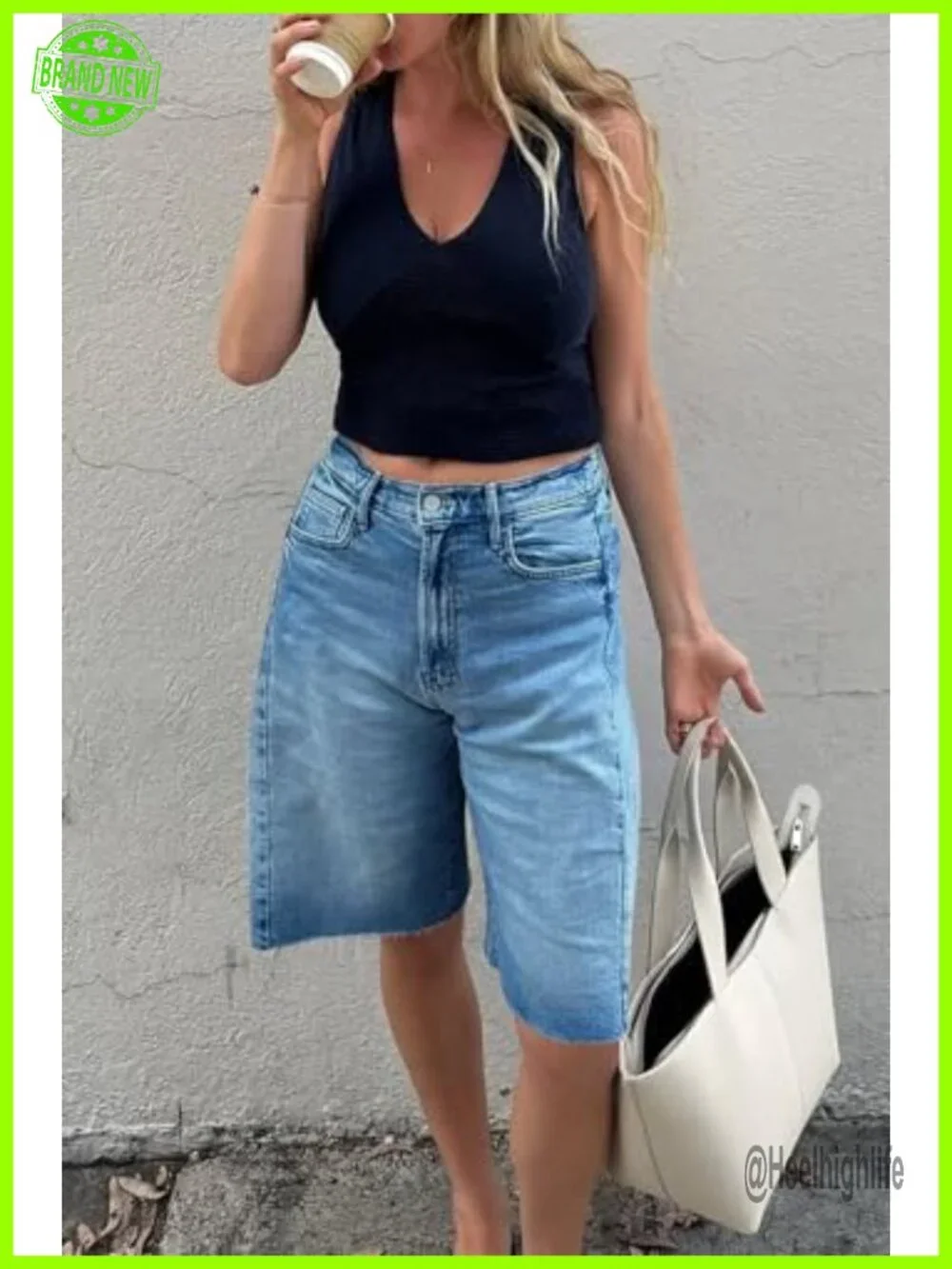 Cicy Bell High Waisted Wide Leg Bermuda Jean Shorts Summer Baggy Denim